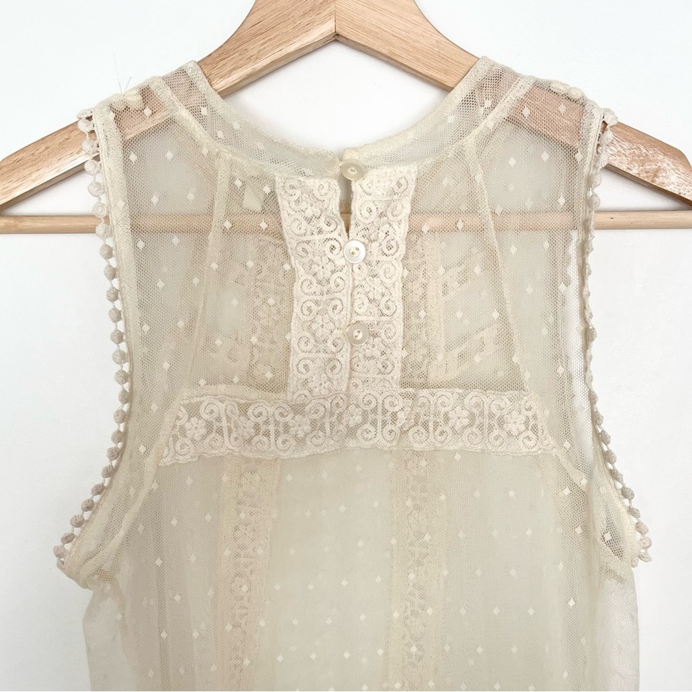 Monteau Los Angeles Women's Sheer Sleeveless Blouse Size M Ivory Lace Embroidery - Picture 4 of 7